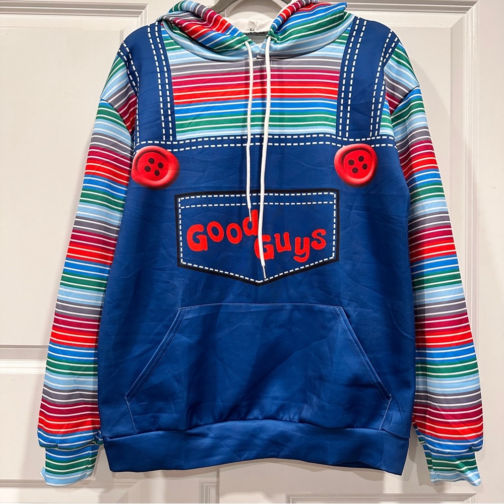 Good Guys Chucky Men’s Sweatshirt Costume for Cosplay of Halloween Size Large - Picture 2 of 14